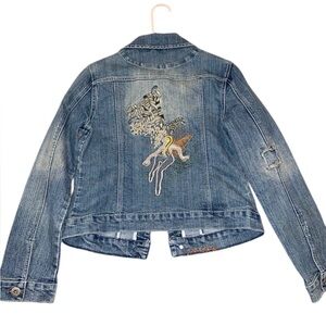 Vintage Vanilla Jeans Embroidered Fairy Jean Denim Jacket size Large Y2K